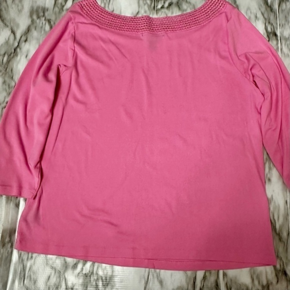 Ralph Lauren Vibrant Pink Knit Top Open Work Boat Neck Classic Preppy Barbiecore